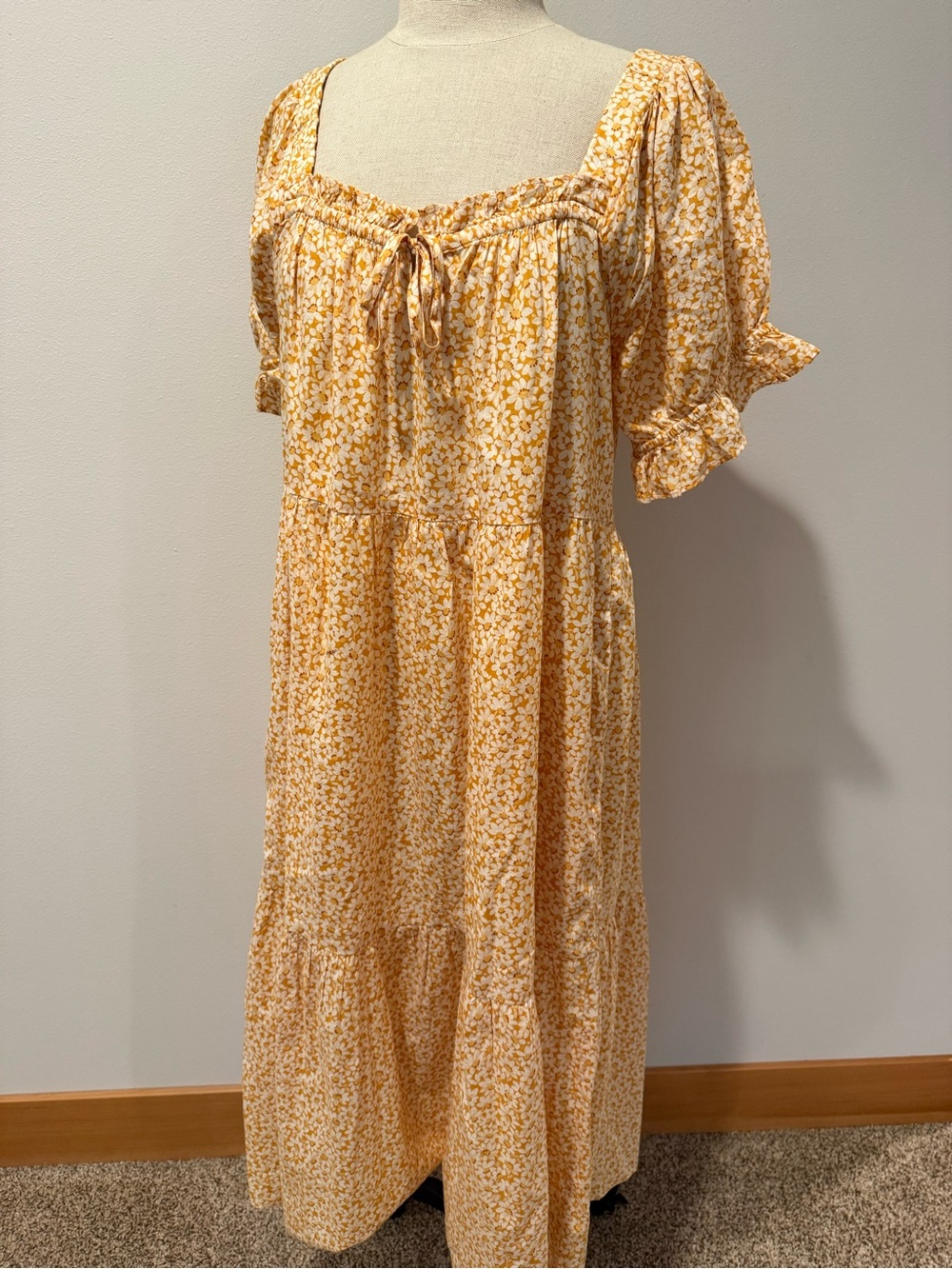 Square Neck Square-Neck Tiered Midi Dress Sunflower Fields